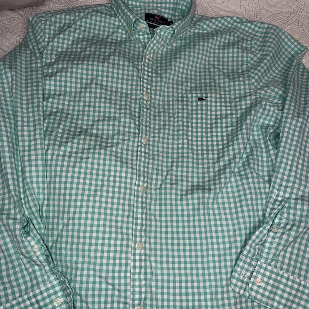 Vineyard Vines Tucker Shirt Men XL Summer Green Check Button Up Cotton Preppy